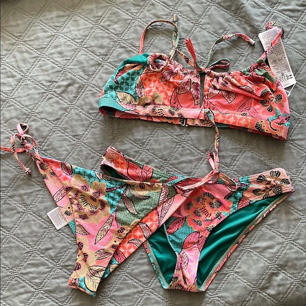 Billabong Floral Bikini Set - Pink and Green